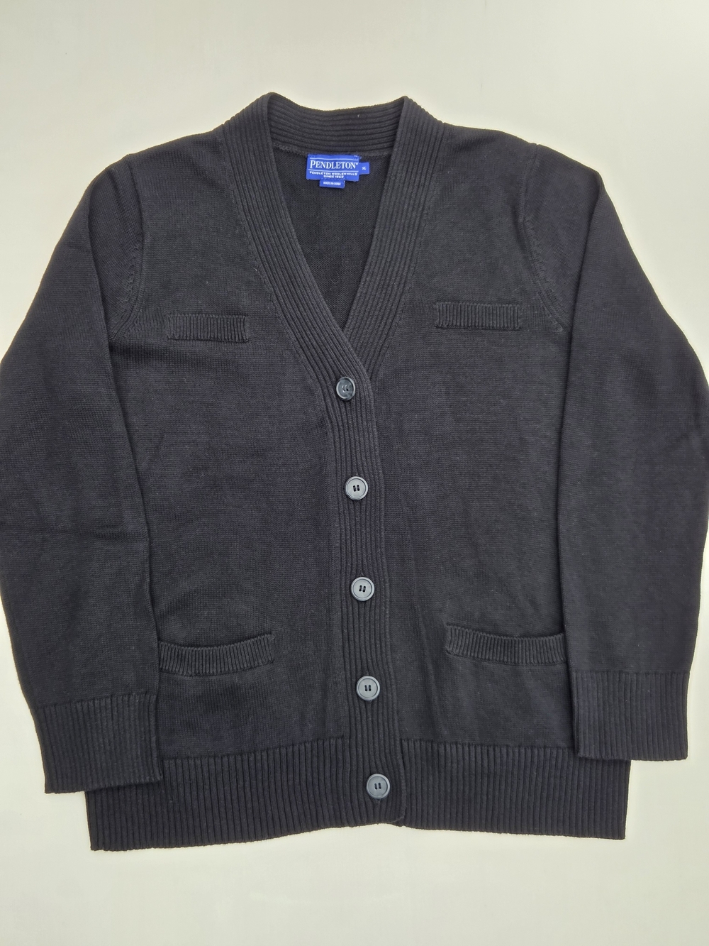 Pendleton Cardigan Sweater Womens Black V-Neck Pockets Size-XL